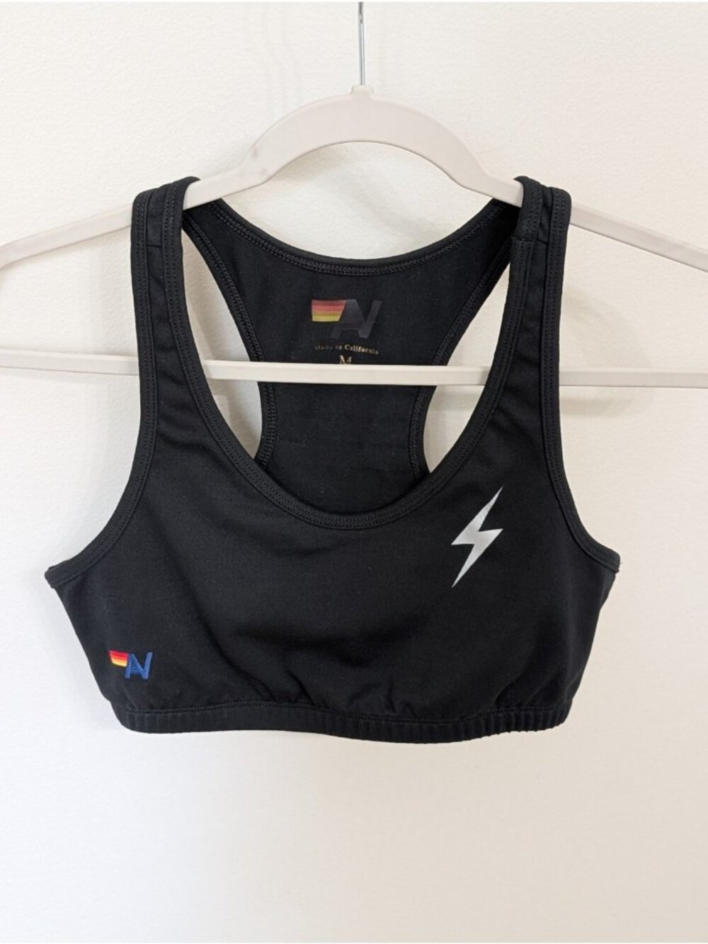 Aviator Nation Bolt Stripes Sports Bra Black Sz Medium